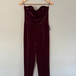 Express Women’s Strapless Jumpsuit Velvet Velour Sweetheart Burgundy - Size 6